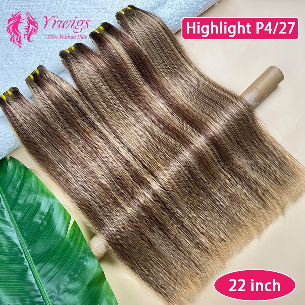 Highlight P4/27 Straight Bundles Human Hair For Women Brown Blonde Hair Bundles Deal Colored Human Hair Weave Bundles Extensions