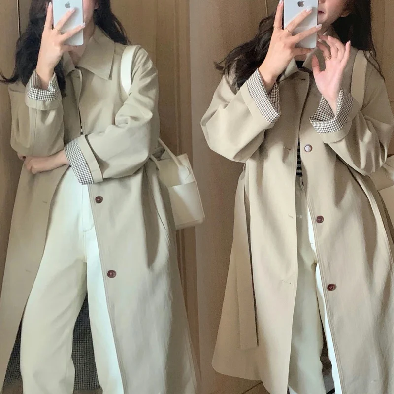 Trench da donna primavera/autunno nuovo cappotto casual allentato medio lungo tutto abbinato di grandi dimensioni