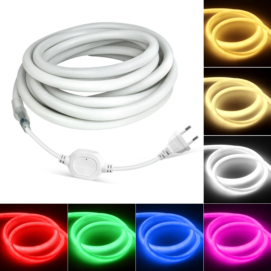 Waterproof 360 Degree Neon Lighting Led Strip 220V 30M 50M 100M Neon Rope Lights Silicon Tube Flexible Outdoor Room Decoration