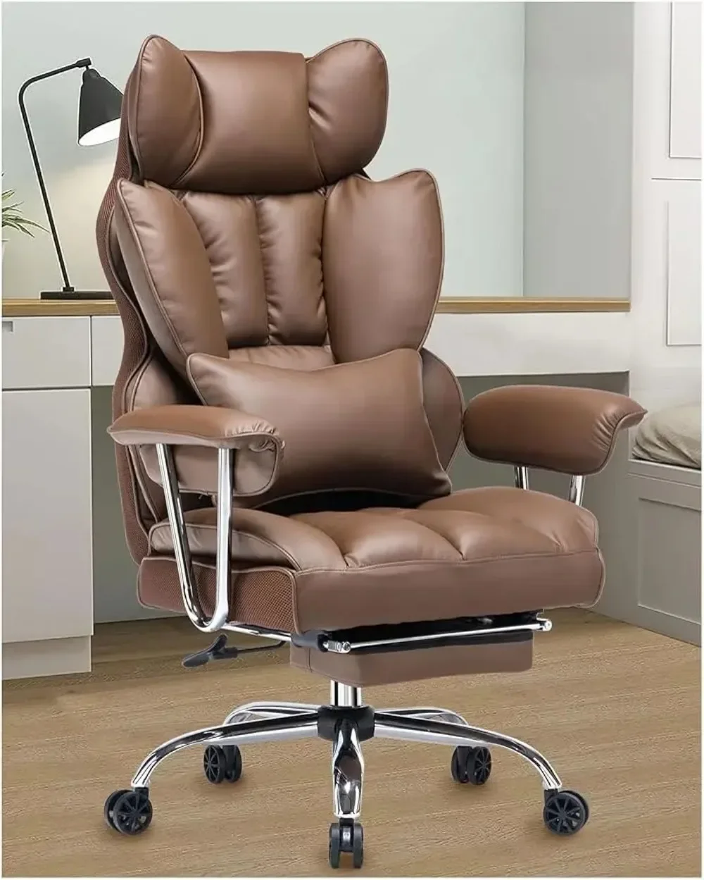 

Desk office 400 lb Large and tall office chair PU leather computer chair Executive office chair leg rest and waist support