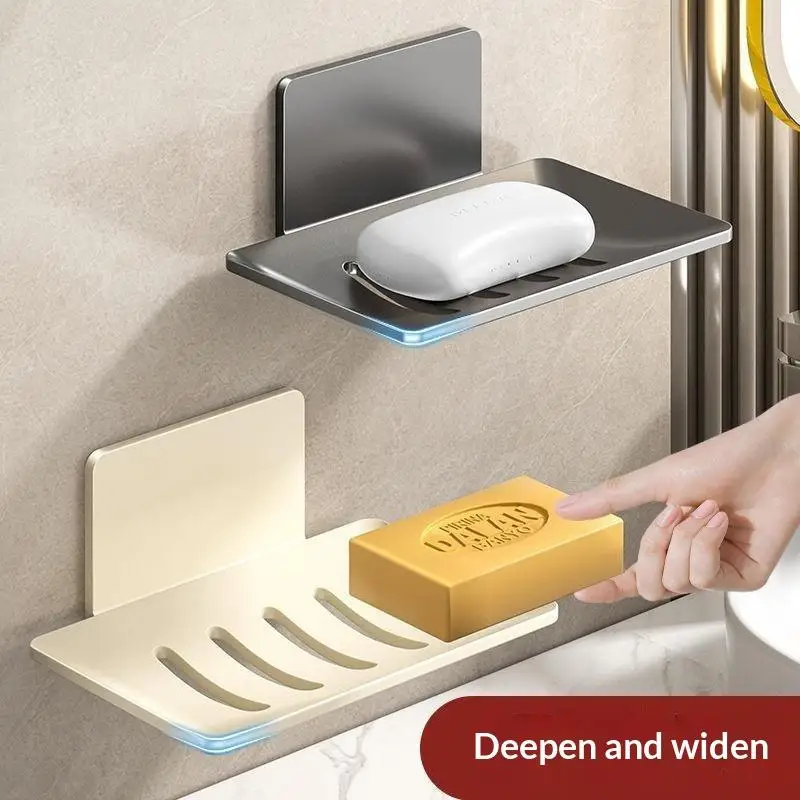 【MA】1pc Black Carbon Steel Soap Box Non Perforated Wall Mounted Bathroom Soap Box Bathroom Soap Holder Soap Storage Rack