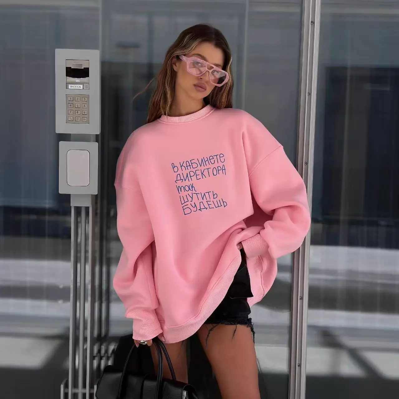 

Розовый свитшот с длинными рукавами и русским буквенным принтом, женская осенне-весенняя одежда, женские повседневные рубашки, 2026, толстовки с капюшоном, женские топы Sudadera