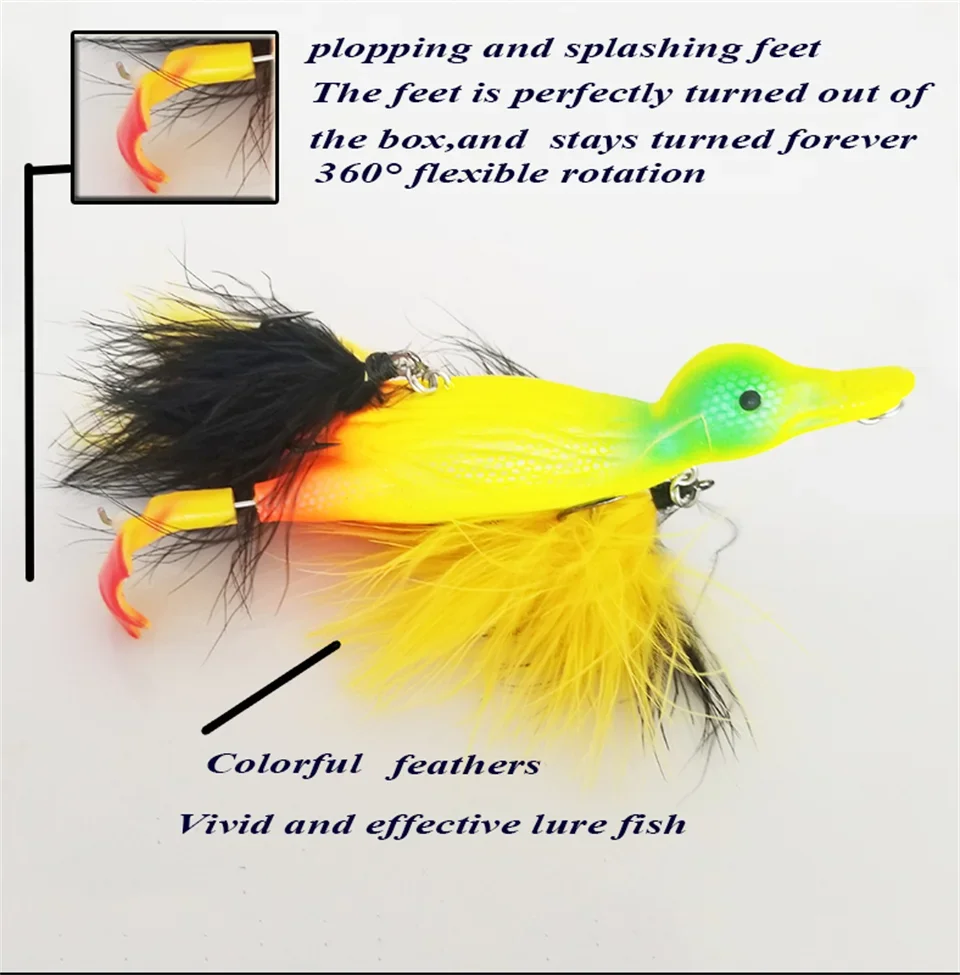 3D 29G DUCK Topwater Angelköder Schwimmender künstlicher Köder Plopping and Splashing Feet Hard Fishing Tackle Geer – Detail 2