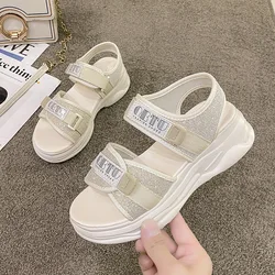 Striped Platform Sports Sandals for Women Summer 2024 Roman Peep Toe Flat Sandals Woman Plus Size Breathable Beach Walking Shoes