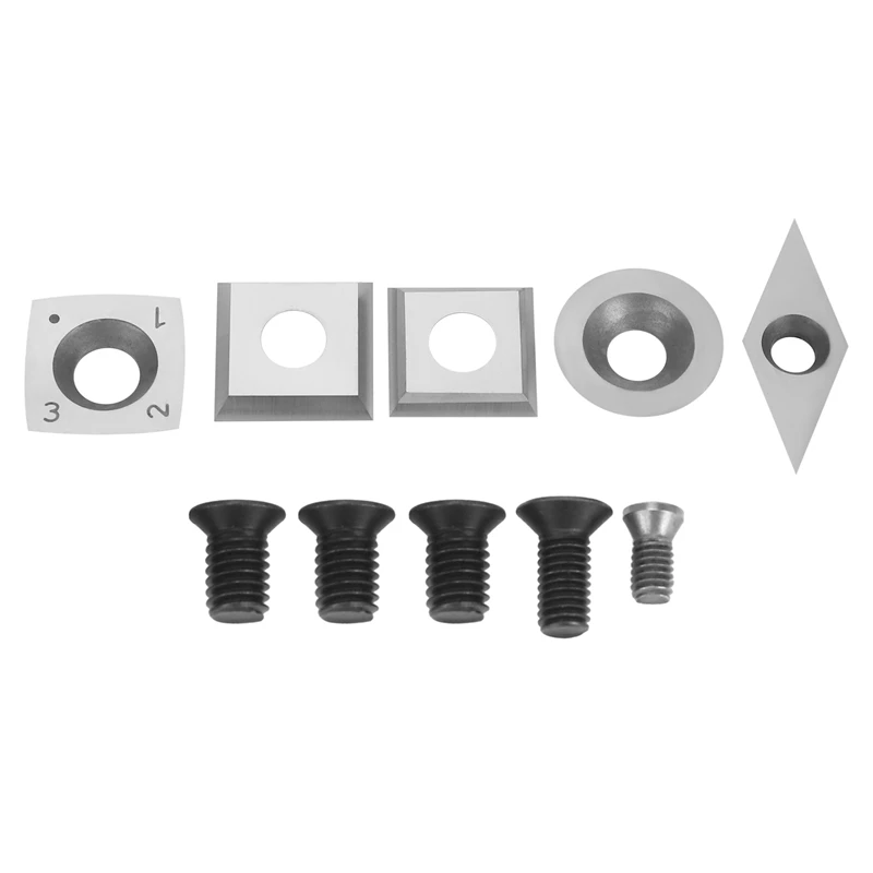 5Pcs Tungsten Carbide Cutters Inserts Set For Wood Lathe Turning Tools Supplied With 5 Pcs Screws