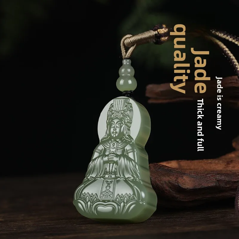 Chinese Style Natural Hetian Jade Lake Green Mazu Pendant Necklace Lucky Blessing Peace Amulet Unisex Fengshui Jewelry For Good