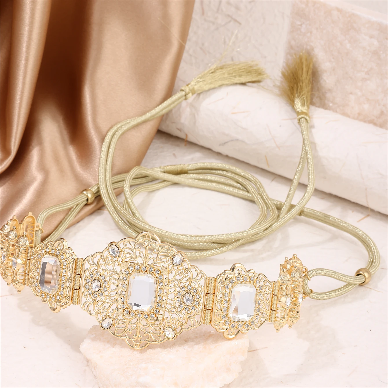 

Elegant Alloy Belt For Moroccan Bride Tassel Straps For The Waist Of Dresses Lady's Body Chains For Wedding Banqets Traditional