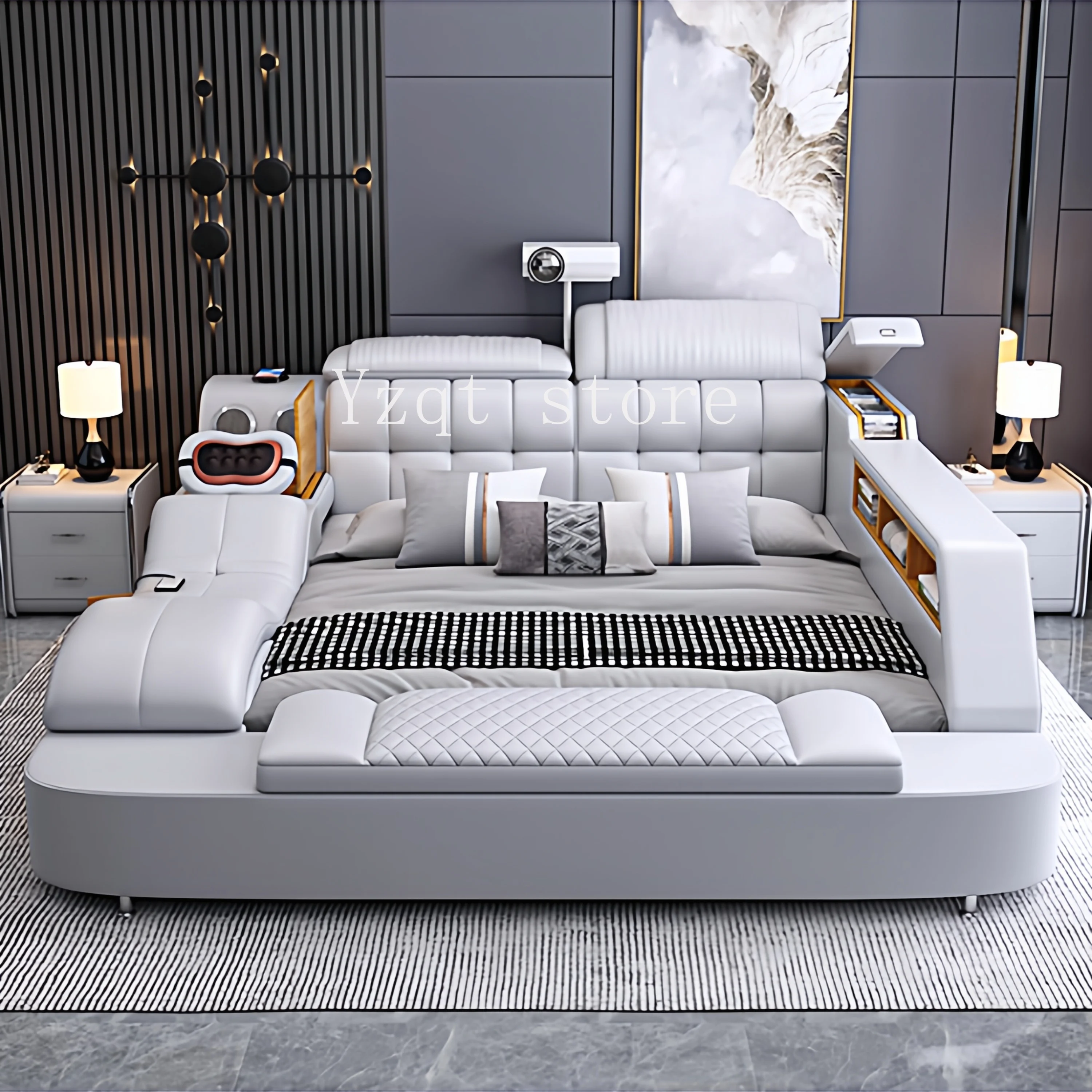 Multifunctional leather bed master bedroom high-end atmospheric tatami   double bed wedding  bedroom bed 2 meters
