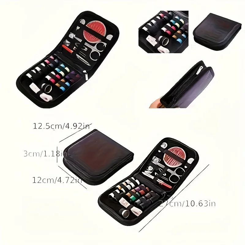 A Compact Travel Sewing Kit That Includes Needles, Threads, Scissors, And Other Emergency Repair Items, Featuring a Mix of Basic