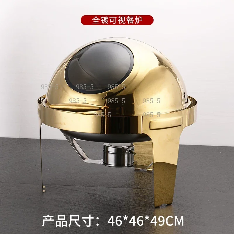 Round Thickened Stainless Steel Buffet Stove Visual Transparent Flip Breakfast Alcohol Heating Stove for Hotel Tableware