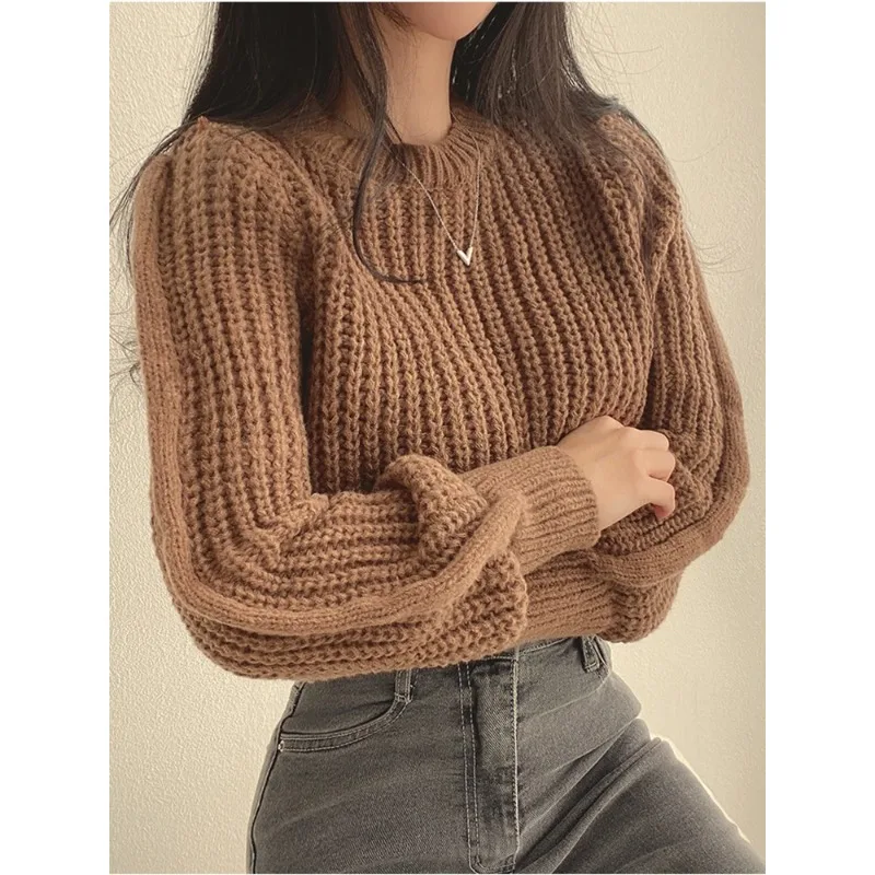 

Loose Vintage Harajuku Lantern Long Sleeve Women Sweater Korean Autumn Winter Knitwear Soft Warm Tops Chic Solid Femme Sweater