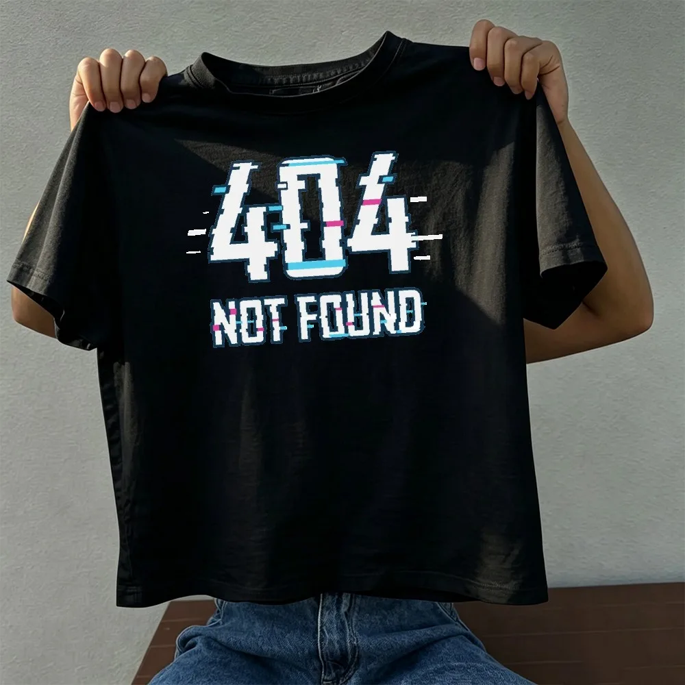 404 NOT FOUND Cyber Pixel Slogan Graphic Tee Light Cotton Unisex Summer Hacker Casual Shirts