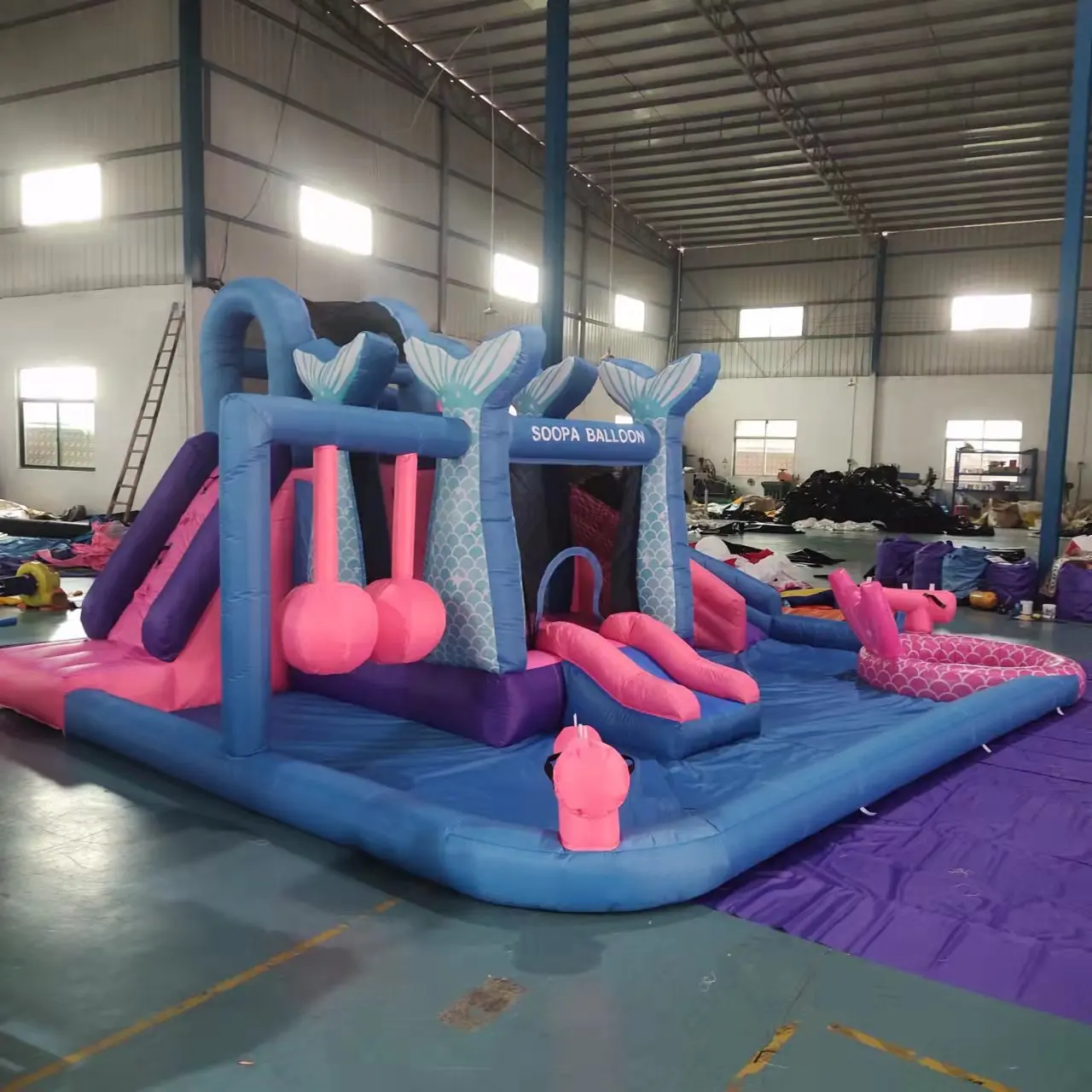 Customized Outdoor Inflatable Bounce House Water Slide Mermaid Design 0.55mm PVC Material 3-Year Warranty Easy Setup Blower