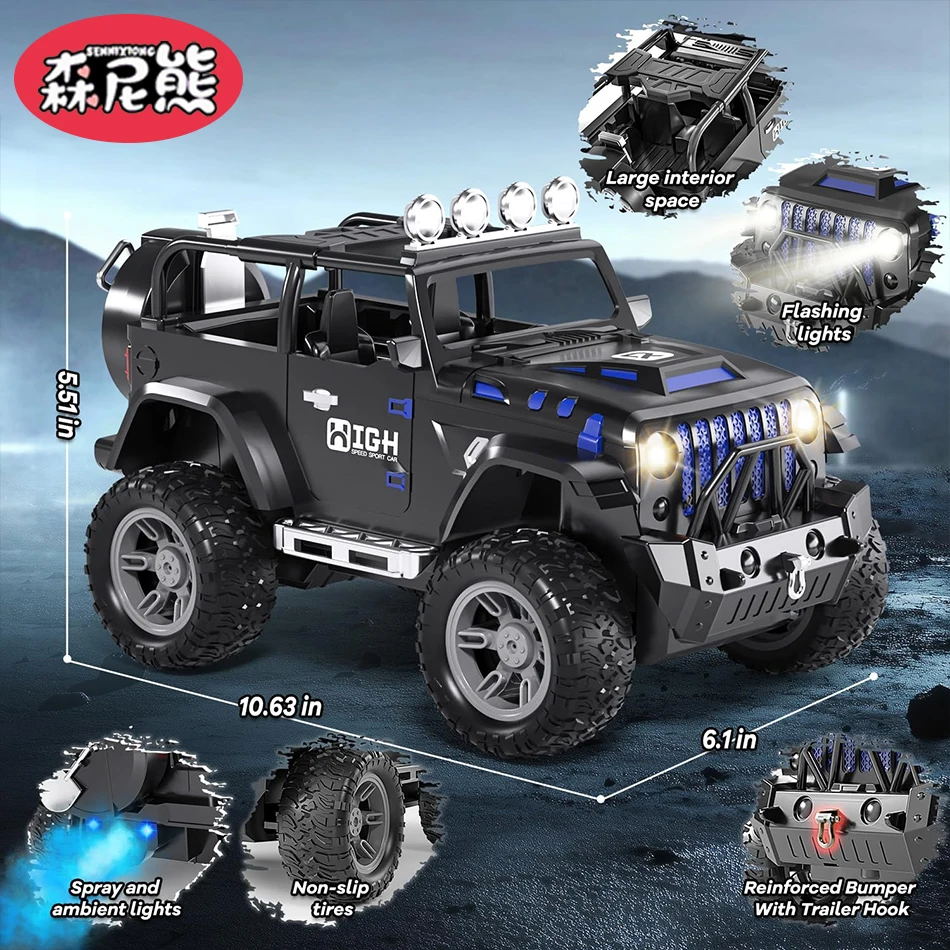 SENNIXIONG 1:16 Remote Control Spray 4WD All Terrain Vehicle Off-road Car Model Spray Light Sound Pickup Truck Toy for Children