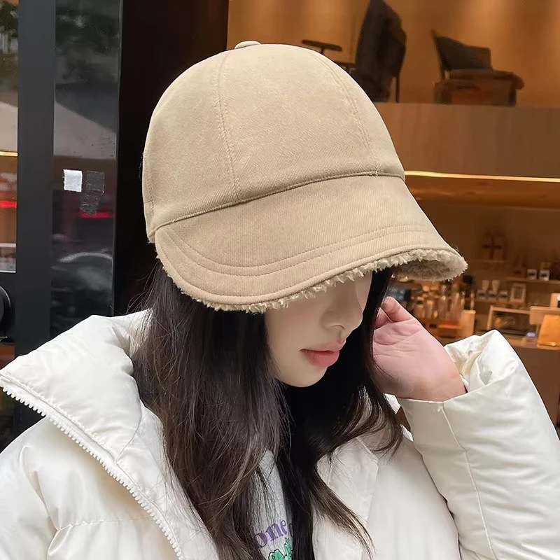 Winter Bucket Hat for Women Lamb Wool Double-Sided Wearing Fisherman Hats Fleece Thicken Warm Basin Caps Large Brim Solid Visors