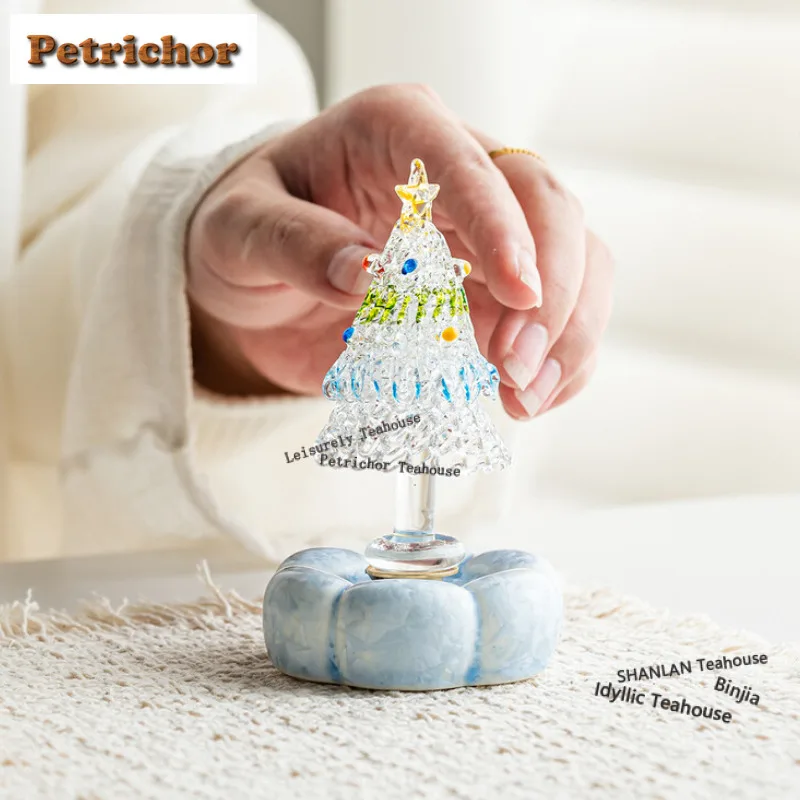 Azure Stone Christmas Tree Rotating Tea Pet Antique Tea Games Tea Figurine Play Toys Tea Statue Ornaments Chinese Tea Set Craft
