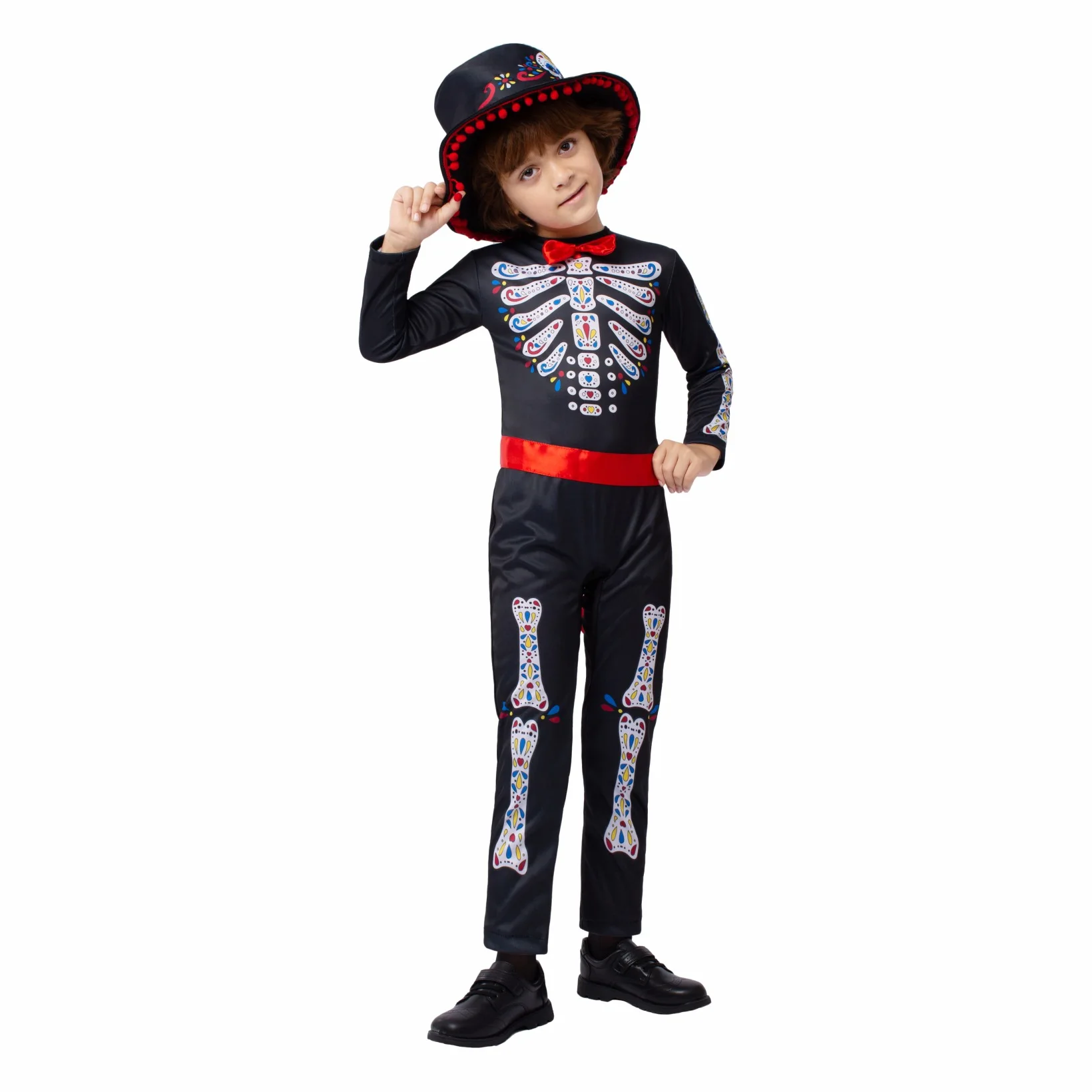 

Halloween Mexican Day of The Dead Cosplay Costume Boys Girls Children's Skull Printed Suit School Perform Party Cosplay Costume