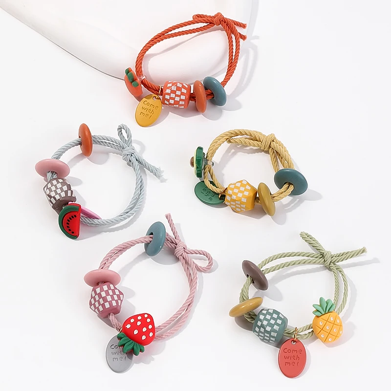 Carrot Watermelon Avocado Pineapple Strawberry Soft Glue Fruit Vegetable Scrunchie Head String Women's Hair Tie Rubber Band