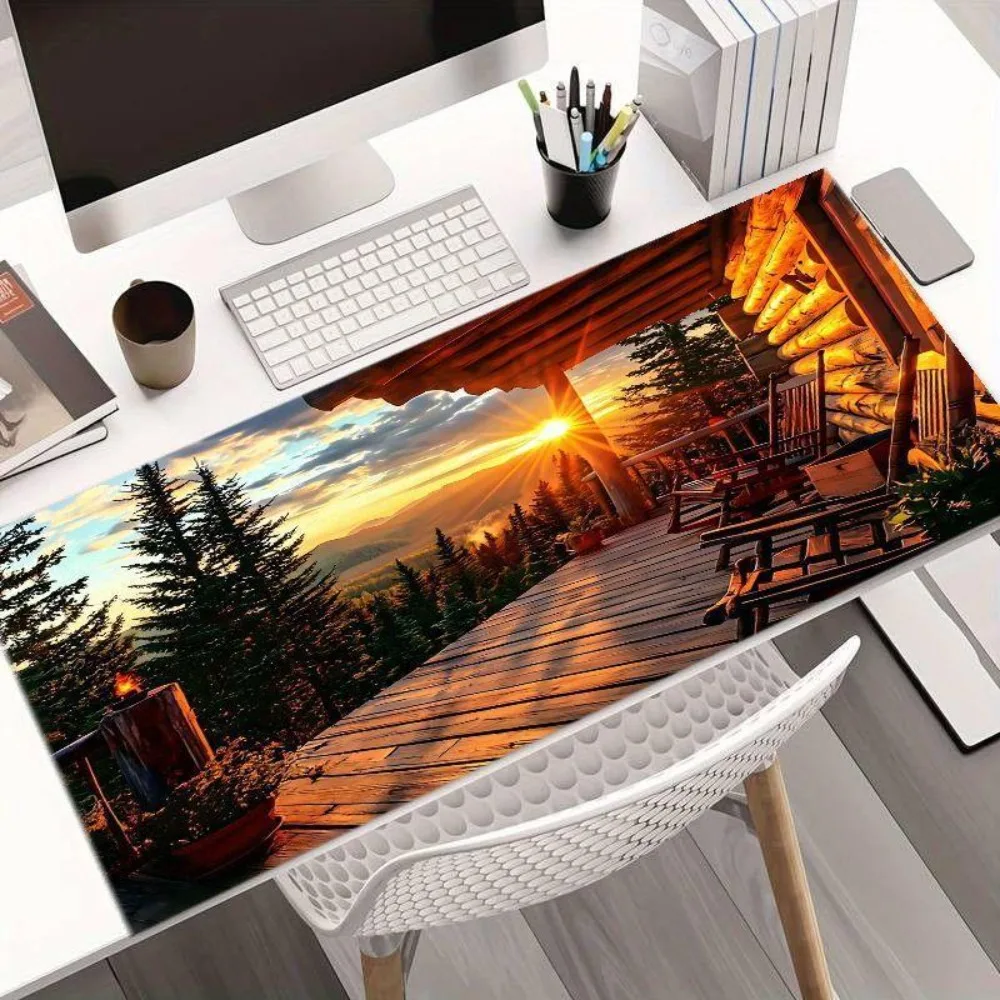 Colorful rural wooden table mat, with warm wood floor design, in sunset color, mousepad profissional escritorio accesorios