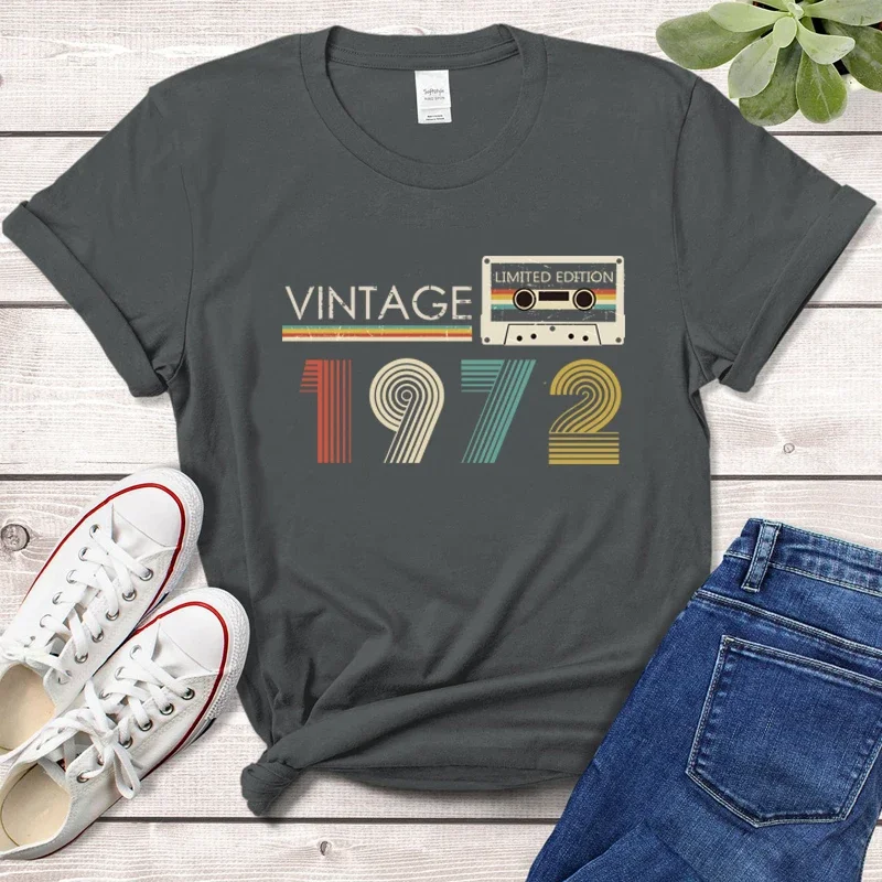 

Vintage 1972 Limited Edition Audiotape Women Graphic T Shirts Retro 52st 52 Years Old Birthday Party Mom Gift Female Tshirts