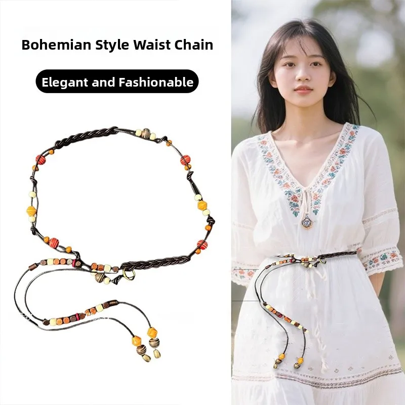Bohemian Waist Chain Dress Waist Accessory Drawstring Boho Belt Western Style Rope Belt Ethnic Style Women's Fashion Accessory