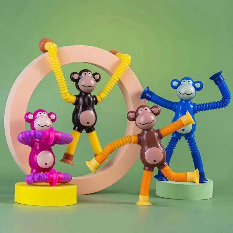 1/4/8/16 Packs Suction Cup Big Ear Chimpanzee Telescopic Stretch Tubes, Multi-shape Flexible Pull Tubes, Fun Stress Relief Party