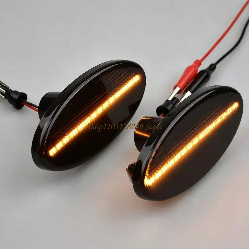 N5KD Vehicle Side Lights with Sequential LEDs, Smoked Elliptical Lamp Housings, Left and Right Light, and Two-Wire Leads