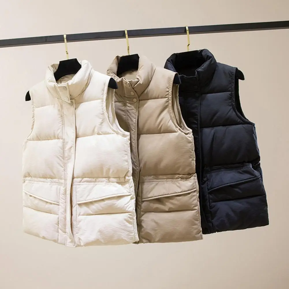 Casual Sleeveless Jacket Women's Winter Padded Vest with Stand Collar Zipper Closure Windproof Outdoor Down Coat for Heat