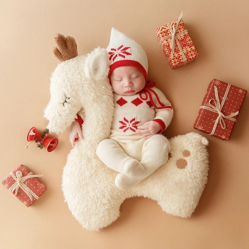 Elk Doll Baby Photography Props Cute Animal Shaped Baby Posing Pillow Decoration Newborn Photo Shoot Booth Posing Accessories