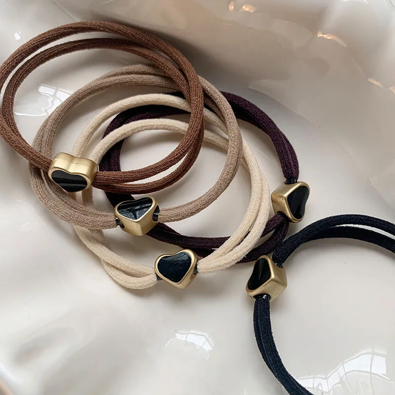 

5PC Minimalist Good High Elasticity Heart Bow Hair Ties for Women Girls Ponytail Holder Hair Rings Rope Accessories