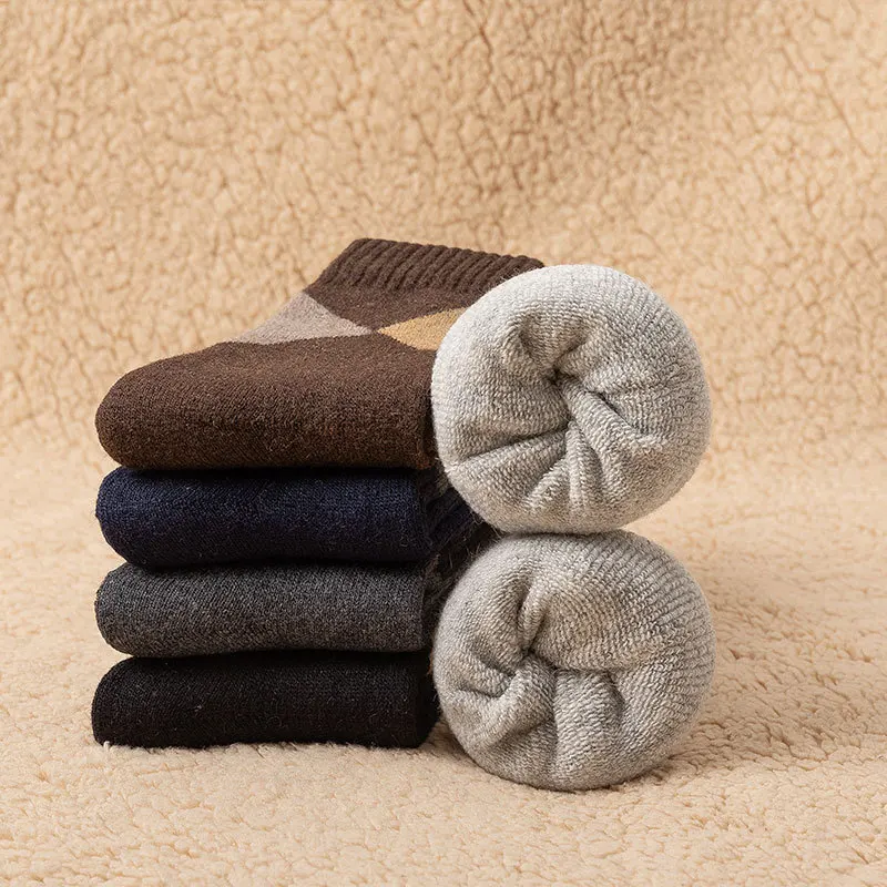 الرجال سميكة الشتاء الدافئ القطن الرجال الصوف الحراري INS جورب منشفة مريحة عادية بلون الماس على شكل منتصف جوارب أنبوبية #2