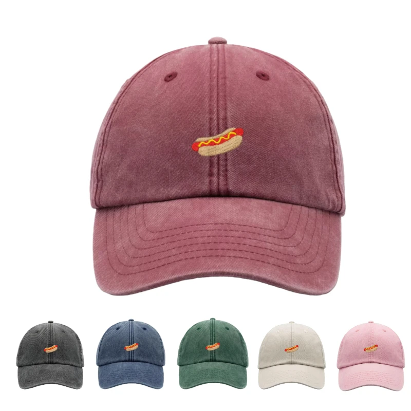 Gorra de Béisbol Estilo Hotdog, Vintage, Lavada, Unisex, Ajustable, Desteñida, Deportiva, para el Sol, Comida, Senderismo, Jardinería, Divertida, para Vacaciones de Verano