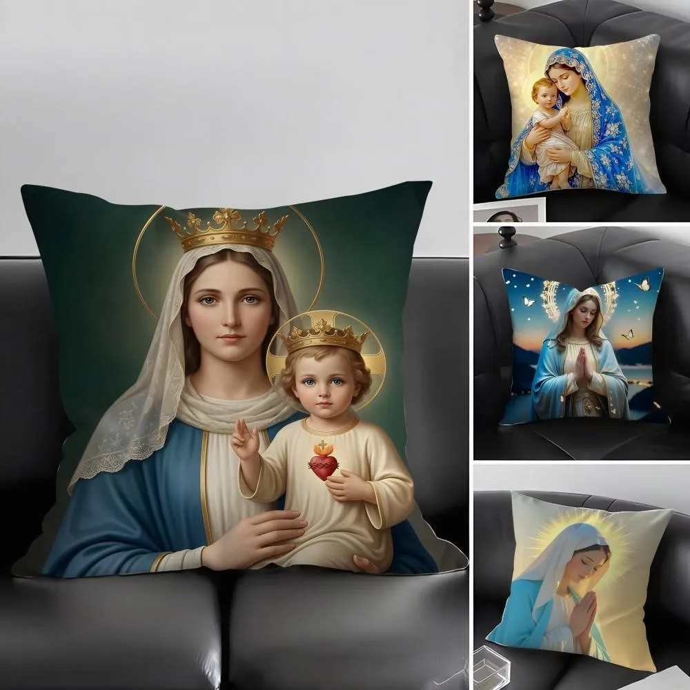 1Pc Personalized Saint Mary Pattern Throw Pillow, Double-Sided Printing Design, Soft Plush Cushion with Insert, Perfect Gift