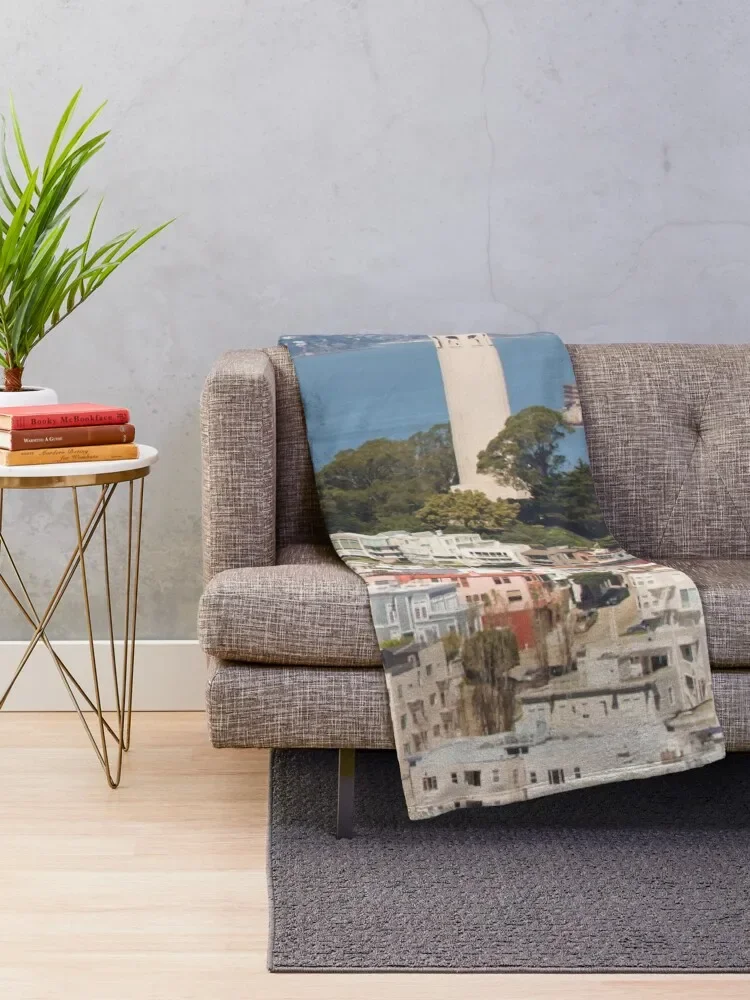 View of Telegraph Hill in San Francisco Throw Blanket Decorative Blankets Giant Sofa Blanket