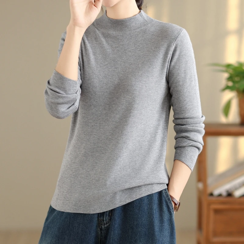 plus Size Knitted Sweater Long Sleeve Half High Collar Base Layer Shirt Winter New Arrival Women's Fashion Comfortable Cotton...