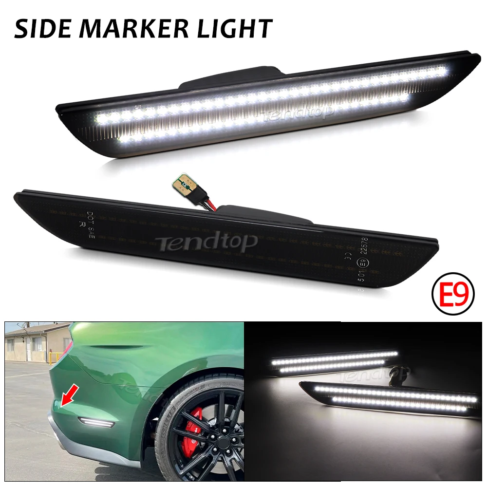 Full LED White Rear Side Marker Lights Fender Flare Lamps  Bumper Signal Lights for Ford Mustang 2015 -2023