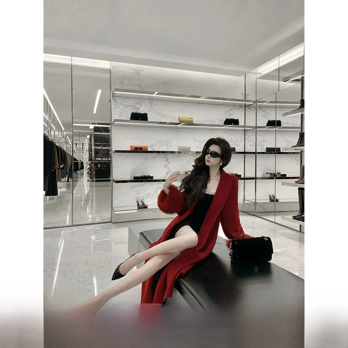 

Зимнее двустороннее шерстяное пальто Sy с меховыми манжетами, праздничная верхняя одежда в корейском стиле, свободный крой, длинный рукав