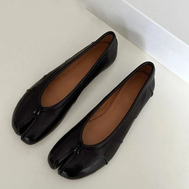 Split-Toe Damen Ballerinas Modische Tabi-Schuhe Lässige Slip-on Loafers Damen Plissierte Leder-Espadrilles Zapatillas Mujer – Detail 3
