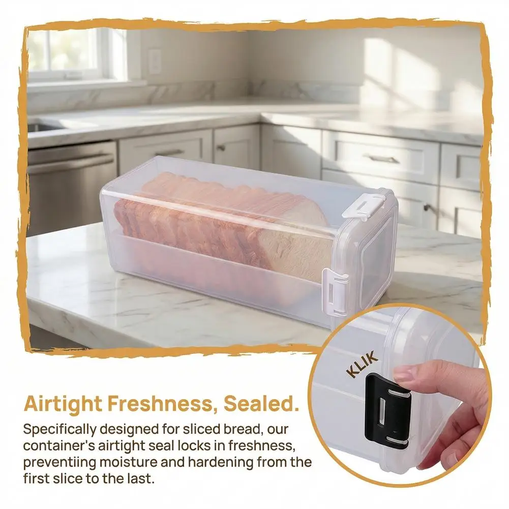 Contenedor hermético para almacenar pan con tapa, guardapanes transparente para pan en rodajas, caja reutilizable para almacenar alimentos en la cocina