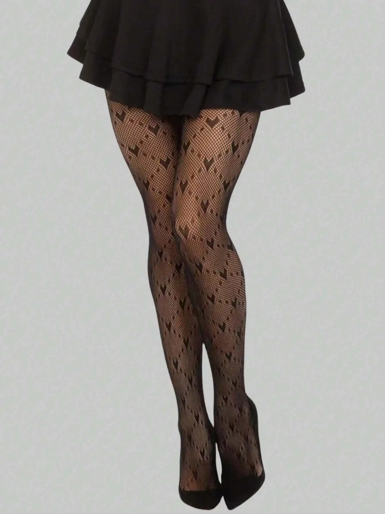 

Gothic Black Heart & Rhombus Fishnet Tights for Women, All-Season Valentine's Day Style