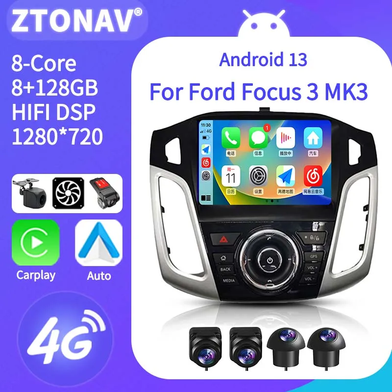 Car Radio Stereo For Ford Focus 3 MK3 2011-2019 Car Media Player GPS Screen Headunit Carplay Android Auto Support 360 Camera