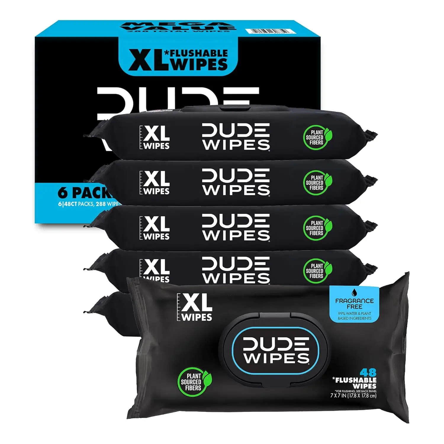 

Extra-Large Flushable Wipes for Sensitive Skin - 6 Pack (288 Count) with Aloe & Vitamin E, Septic Safe