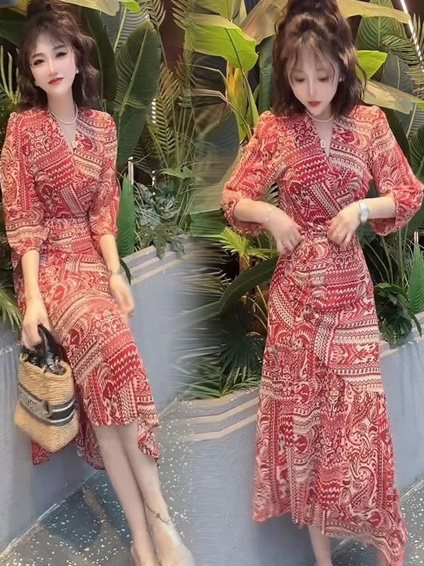 

Модный комплект с принтом для женщин: летний новый топ с защитой от солнца и юбка с разрезом, комплект из двух предметов