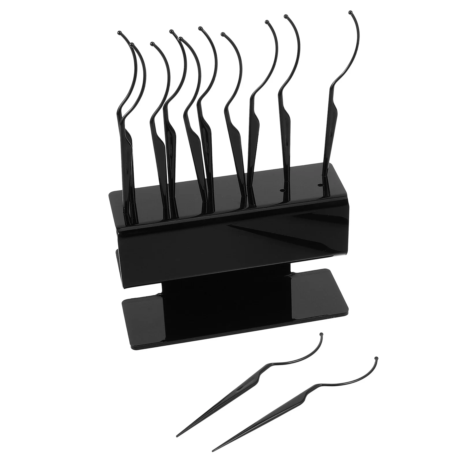 

1Set Eyelash Extension Holder False Lash Display Showcase Stand Black Plastic 12 Curved Sticks Lash Storage Organizer