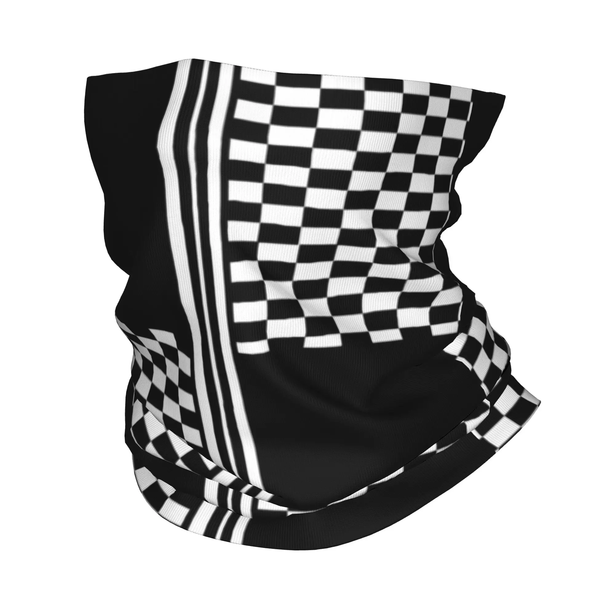 Custom Black And White Check Stripes Bandana Winter Neck Warmer Windproof Wrap Face Scarf for Ski Scandi Art Gaiter Headband