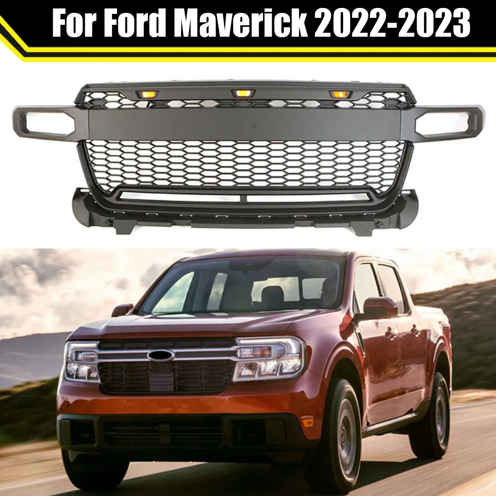 

4x4 Off Road Auto Exterior Parts ABS Car Front Grille With Light Bar Fit For Ford Maverick 2022 2023 Upper Grille Racing Grill