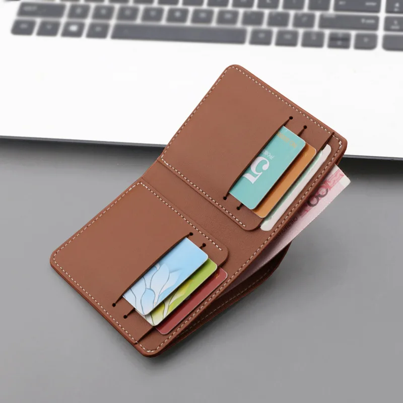 Vertical PU Leather Men Short Wallets Male Zipper Money Bag Coin Purses Business Credit ID Card Case Holder Clip  for RMB