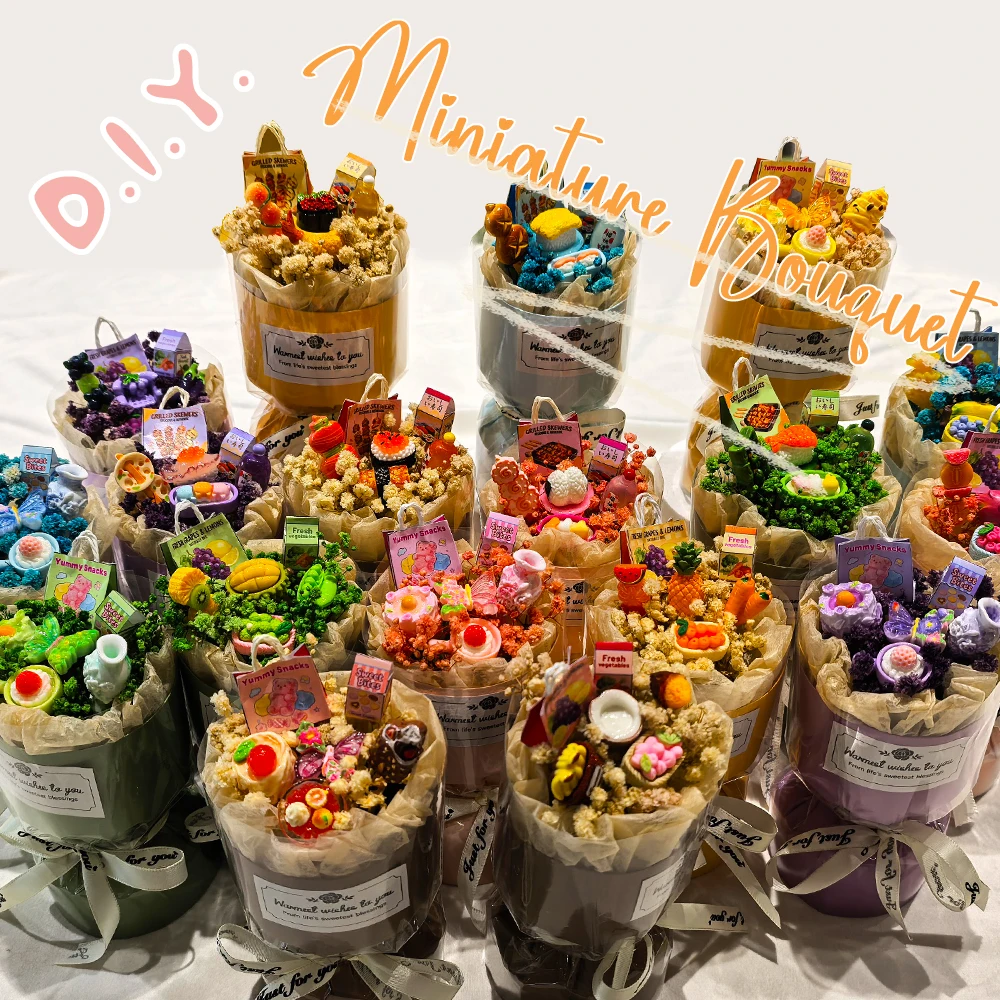 Miniature Bouquet Kit DIY Toys for Adults Handmade Birthday for Women Valentine's Day Paper Sushi Cake Fruit BBQ Model Girl Kids