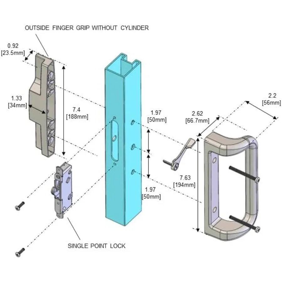 White Patio Door Handle Set Mortise Suitable Replacement Doors Lock 3-15 16 Screw Hole Spacing Choices Add Unique Patio Glass S