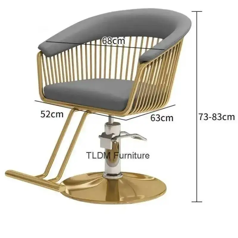 كراسي دوارة ذهبية، صالون حلاقة، تصميم فاخر، كرسي حلاق مريح، أثاث تجاري لتصفيف الشعر #5